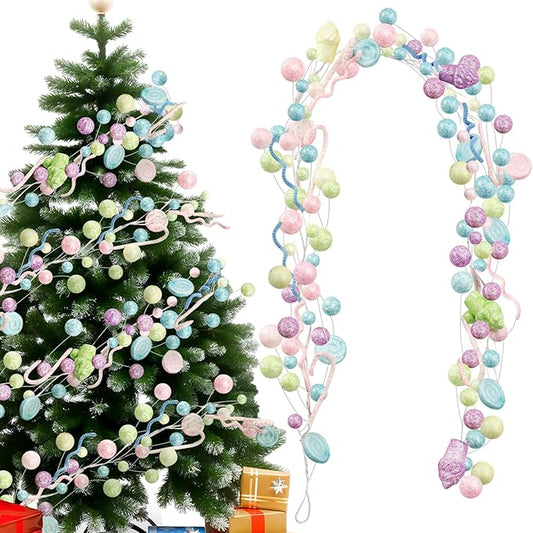 Suncalla 5.9 Feet Christmas Pastel Ball Garland Candy Christmas Ornament Shatterproof Xmas Party Decorations for Home Indoor Outdoor Xmas Tree Fireplace Wreath Decor(Pastel Style)