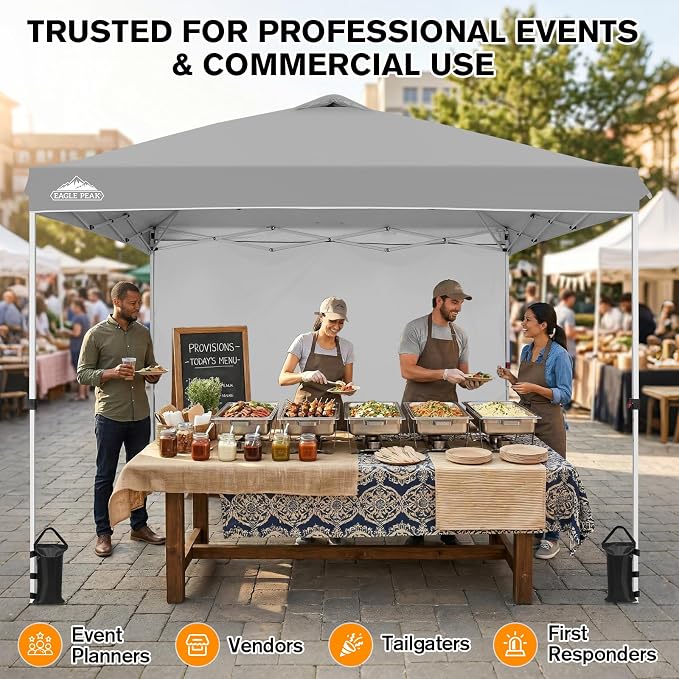 EAGLE PEAK Commercial Canopy 10x10 Pop Up Canopy Tent with 1 Sidewall, Easy Setup Heavy Duty Instant Event Shelter for Vendors & Markets, Outdoor Sun Shade, Light Gray