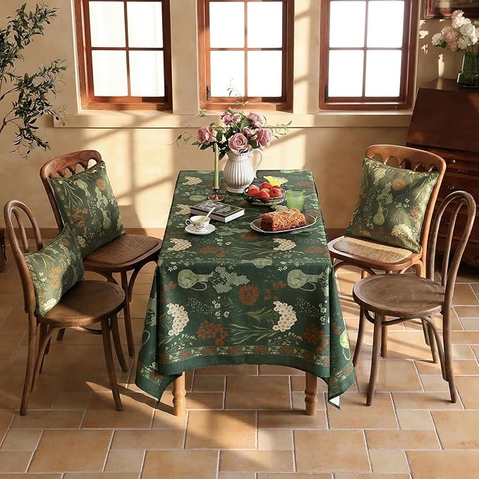 ISAENNE Designer Linen Green Square Small Tablecloth,55"x55"-Nocturne | Vintage Elegant Table Cloth for Square Table,Floral Pattern,Decoration,Heavyweight,Dining,Kitchen,Tea Party,Thanksgiving