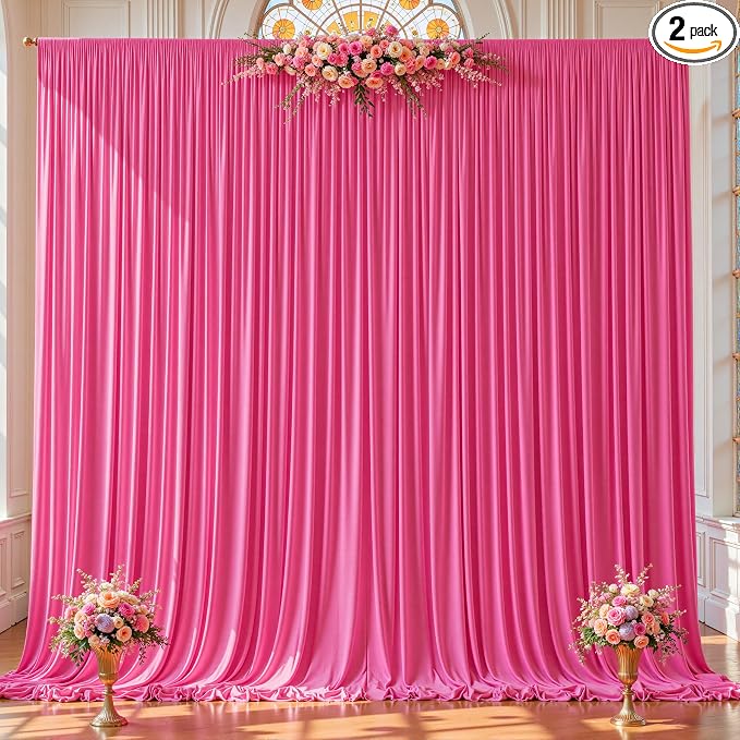 2 Panels Hot Pink Backdrop Curtains - Wrinkle Free Fabric Backdrop Curtain for Photoshoot,10FT Wedding Party Photo Backdrop Drapes for Birthday Baby Shower Photography Stage Background Decorations