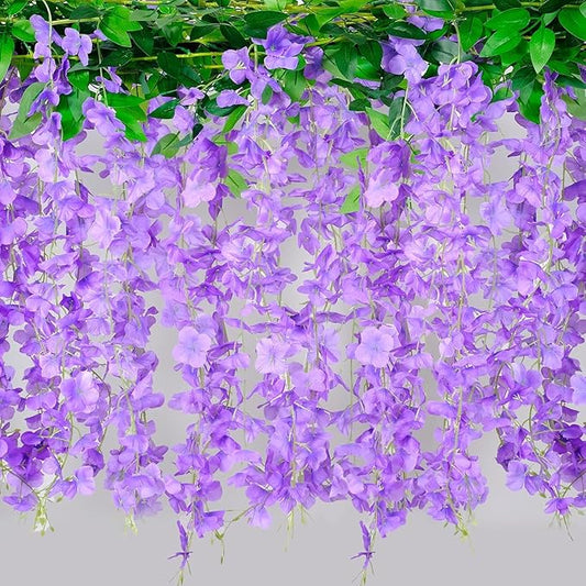 60 Branches Wisteria Hanging Flowers Purple Artificial Wisteria Hanging Flowers Garlands Vine for Wedding Arch Party Ceremony Home Garden Backdrop Wall Decoration (4 Pack)