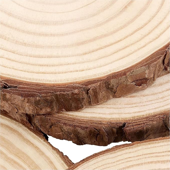 FUNSUEI 12 PCS 6.7-7 Inches Unfinished Natural Wood Slices, Natural Wood Coasters with Bark, Wooden Circles for DIY Arts and Crafts, Christmas Ornaments, Rustic Wedding Ornaments