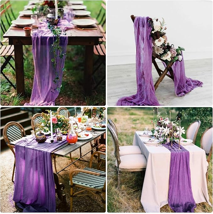 8 Pack Purple Cheesecloth Table Runner 10Ft Gauze Cheese Cloth Table Runner 35x120 Inch Romantic Boho Table Runners for Wedding Anniversary Bridal Baby Shower Birthday Party Banquet Event Table Decor