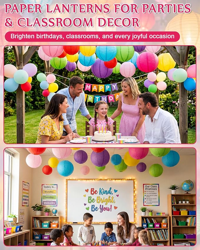 Treela 120 Pcs Paper Lanterns Chinese Japanese Paper Lanterns Classroom Party Decorations Ceiling Hanging Decor for Home Wedding Graduation Party (Multicolor)