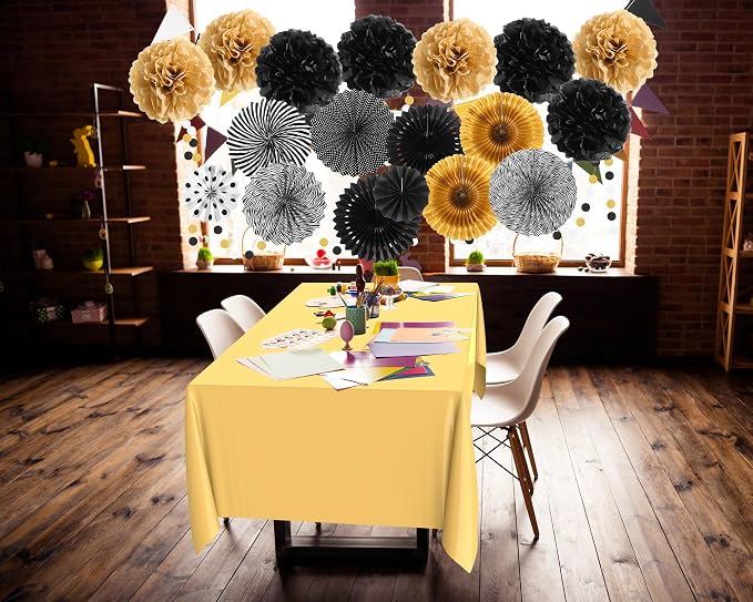 Fullhawl 27 Pcs Graduation Party Decoration, 6 Pcs Disposable Tablecloth 21 Pack Hanging Paper Fans, Pom Poms Flowers, Garland String Polka Dot and Triangle Flag Set for Birthday, Baby Shower, Wedding