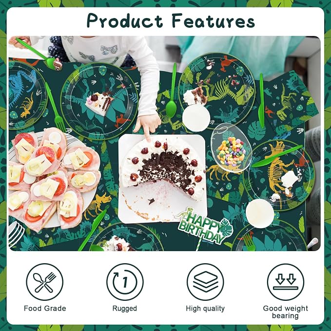 274 Pcs Dinosaur Birthday Decorations, Dinosaur Birthday Party Supplies with Banner, Balloons, Cake Toppers, Plates, Cups and Tablecloth for Boy Dino Party Decor, Serves 24