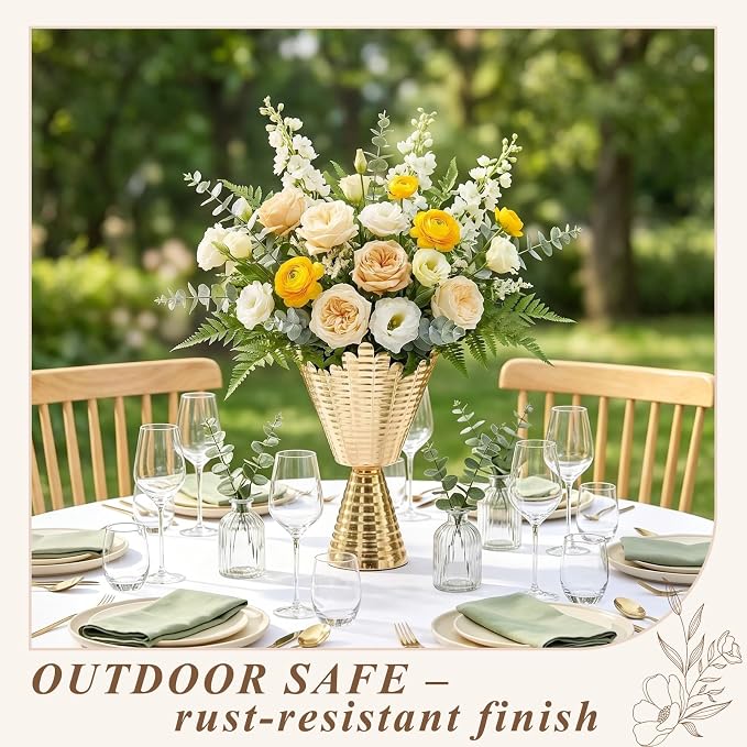 Gold Vases for Centerpieces 2 Pcs: 9in Tall Vases Centrepieces for Tables Decorations, Gold Flower Vases for Wedding, Home, Party & Anniversary