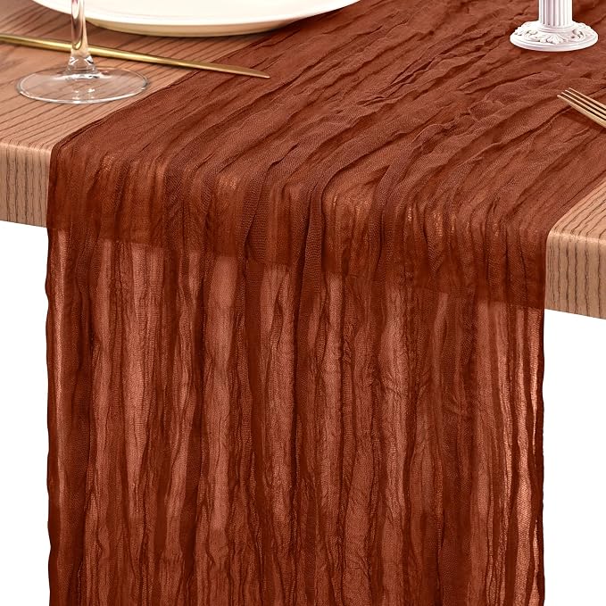 3 Pack Cheesecloth Table Runner 10FT Terracotta Table Runner Boho Gauze Cheese Cloth Table Runners Long Rustic Sheer Table Decorations for Wedding Party Baby Bridal Shower Birthday Holiday Home