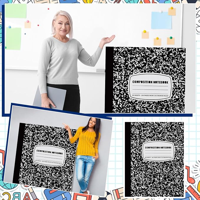Amyhill 5 ft Composition Notebook Cardboard Cutout Stand Up Life-Size Back to School Party Decorations First Day of School Composition Notebooks Backdrop Photo Booth Standup for Welcome Party Supplies