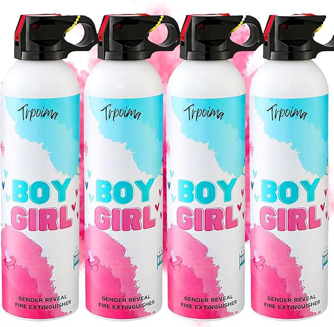 Gender Reveal Fire Extinguisher Set for Newborn Baby, 4Pcs Pink Gender Reveal Smoke Bombs, 100% Biodegradable Color Blaster for Cool Gender Reveal Ideas, Confetti Power Cannon Shooter Party Supplies