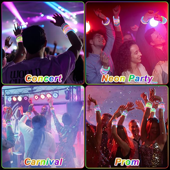 OLUPP 120 Pack LED Light Up Bracelets, Glow in the Dark Party Supplies, 6 Color Glow Bracelets, Rave Party Favors for Kids/Adults Birthday, Concert,Goodie Bag Fillers, New Year