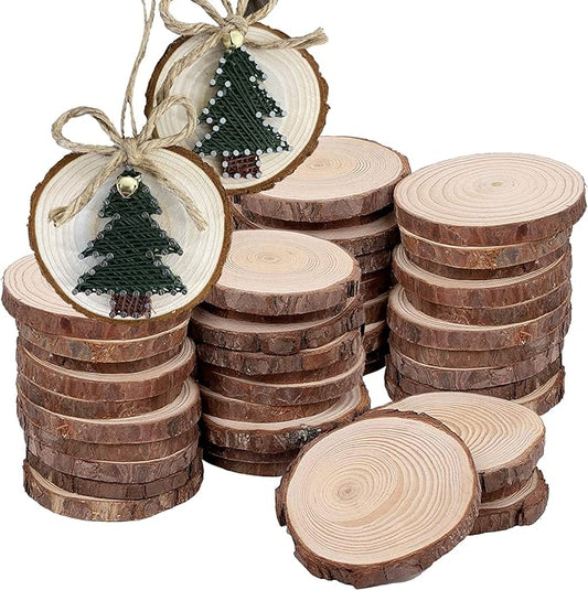 KINJOEK 36 PCS Natural Wood Slices 3.5-4 Inch with Bark Unfinished Wood Circles for Coasters DIY Crafts Wedding Decorations Christmas Ornaments