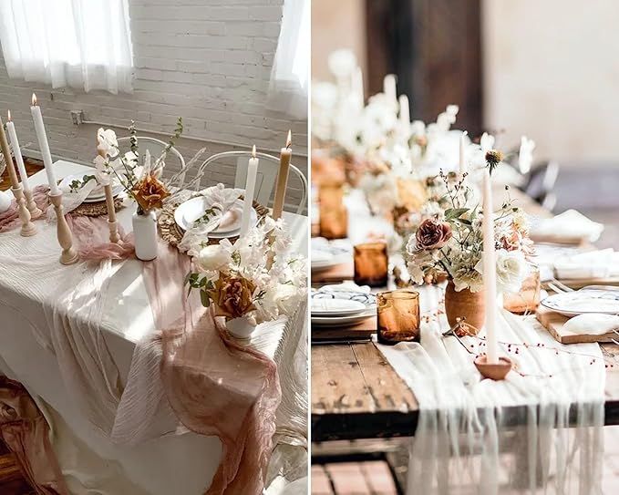 8 Pack Rosy Brown Cheesecloth Table Runner 10Ft Gauze Cheese Cloth 35x120 Inch Romantic Boho Table Runner for Wedding Birthday Party Engagement Anniversary Bridal Baby Shower Fall Home Table Decor