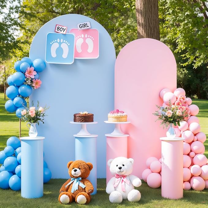 Pink Blue Arch Backdrop Cover Set of 2 Gender Reveal Arch Covers Stretchy Backdrop 7.2 and 6ft Spandex Balloon Arch Stand Covers for Baby Shower Boy or Girl Birthday Party Banquet Photo Background