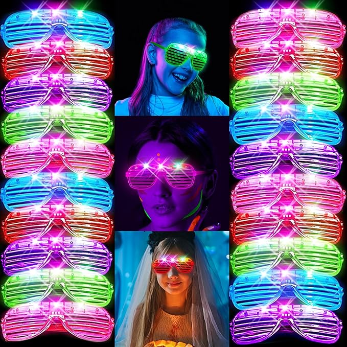 SHQDD 24 Pack LED Glasses, Glow in the Dark Party Supplies, 5 Neon Colors with 3 Flashing Modes, Glow in the Dark Sunglasses Toys Bulk, Neon Party Favors for Kids/Adult Birthday Halloween Holiday