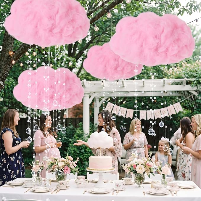 Marsui Artificial Cloud Props LED Hanging Pink Light String Fake Imitation 3D Cotton Cloud Classroom School Decor Raindrop for Room Ceiling Baby Shower Party Wedding Nursery Wall DIY Decor(2 Pcs)