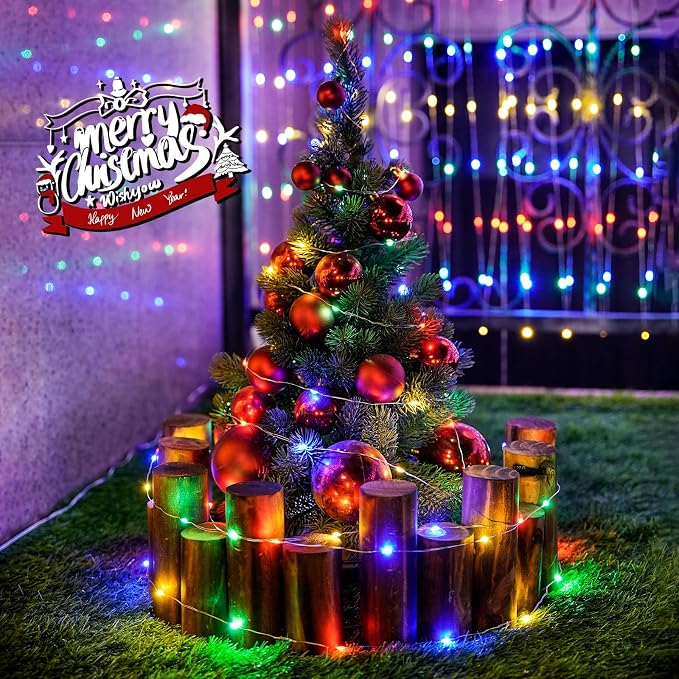 JMEXSUSS 66 ft 200 LED Multicolor Fairy Lights Plug in | Outdoor Waterproof Christmas Tree Lights 8 Modes Twinkle Lights for Bedroom Christmas Tree Decor