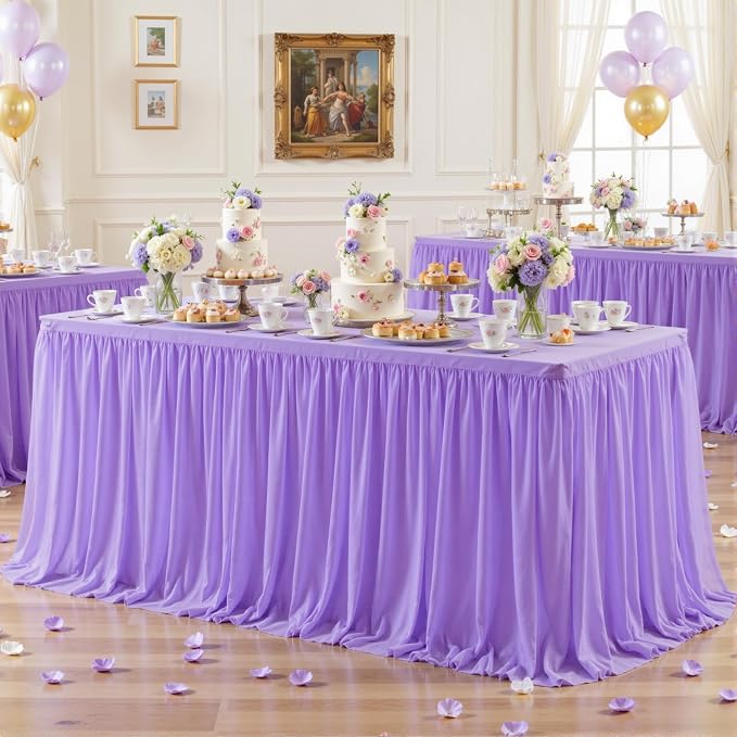 Purple Table Cloth Spandex Table Covers 6ft Fitted Tulle Tablecloth Rectangular Desk Skirt Stretch Lavender Lilac Table Cloths Covers Party Banquet Birthday Baby Shower Wedding Table Cloth, 2 Pack