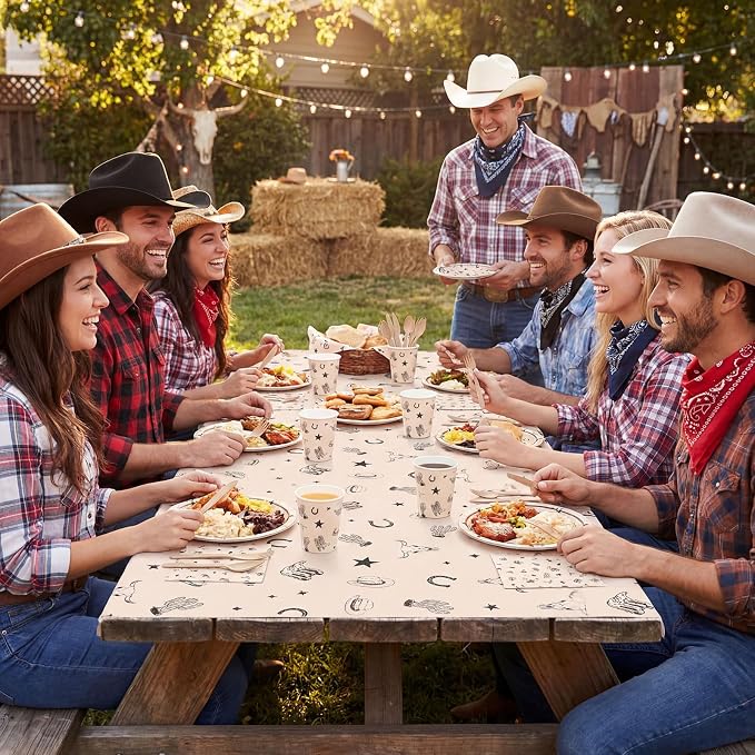 Vesici 452 Pcs Cowboy Party Supplies Tableware Set for 50 Guests Western Paper Plates Napkins Plastic Tablecloth Cups Cutlery Straws Wild West Rodeo Theme Birthday Baby Shower Bachelorette Party Decor