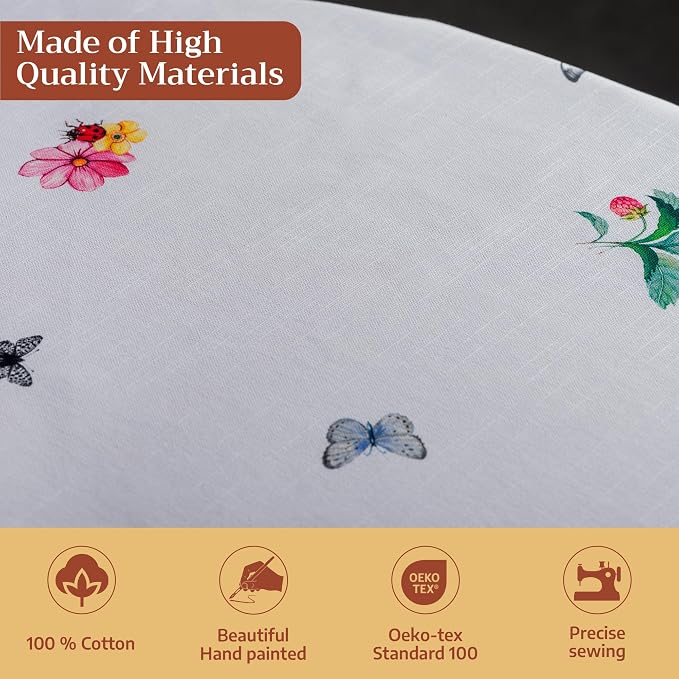 Maison d' Hermine Table Cloth Round Table 100% Cotton 69 Round Inches Tablecloth Reusable Decorative for Dining Kitchen Room Farmhouse Party Home Hotel Restaurant Spring Summer - Printemps