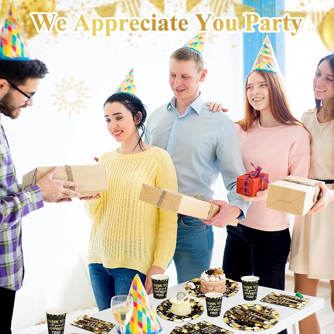 Funnymoom 400 Pcs We Appreciate You Party Supplies for 50 Guests Christmas Thank You Paper Plates Napkin Cup Fork for Teacher Employee Staff Xmas Doctor Appreciation Back to School Graduation