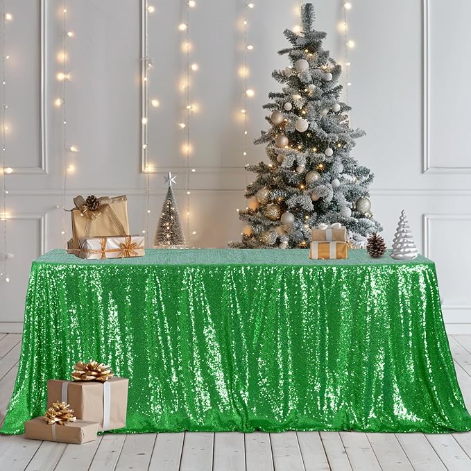Poise3EHome Green Sequin Tablecloth 60×120 Inch Rectangle Sequin Fabric Table Cloth for Christmas Birthday Party Wedding Holiday Cake Table Decoration
