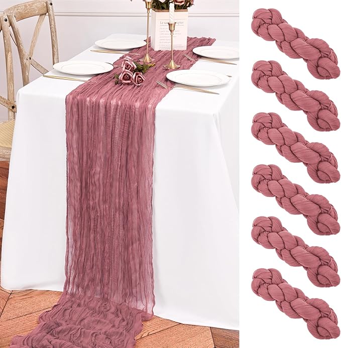 6 Pack Dusty Rose Table Runner 10FT Long Cheesecloth Table Runner Cheese Cloth Gauze for Wedding Party Birthday Decoration-Dusty Rose