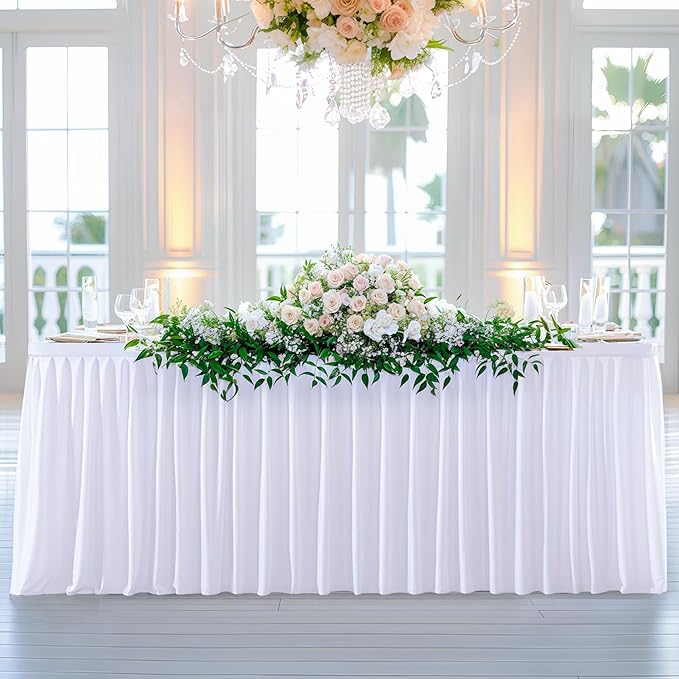 Wish Care 2 Pack White Rectangle Table Clothes for 8 Foot Tables, Polyester Fitted Tablecloths 8ft Stretch Table Cover for Wedding, Birthday, Parties, Trade Show, Craft Show
