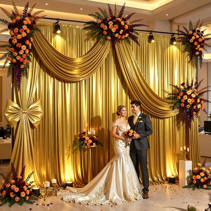 Dark Gold Glitter Backdrop Curtains - 20x12FT Satin Photo Backdrop, Wrinkle-Free Shimmer Back Drop Cloth Shiny Drapes for Photobooth Wedding Birthday Parties Photoshoot Background Decorations