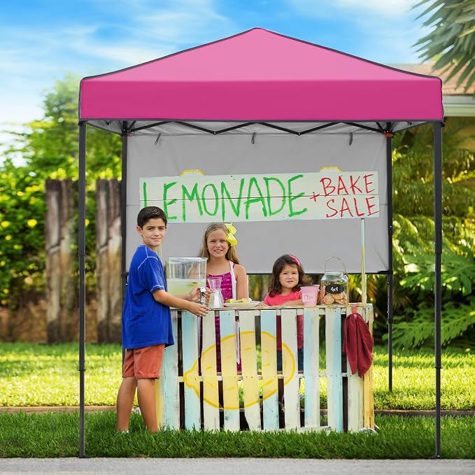 6x4 Pop Up Canopy Tent with Half Wall Panel, Instant Portable Beach Canopy, Outdoor Tent with Carry Bag for Camping, Sports, Tailgating, Events, Pink