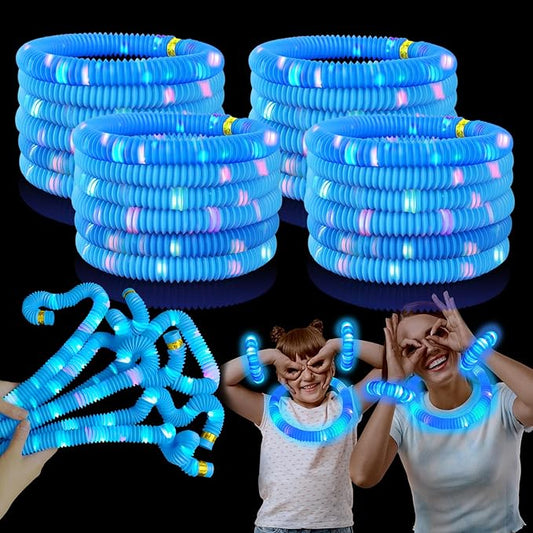 Blue Graduation Glow Sticks Pop Tubes 24 PCS,Light Up Bracelets Necklaces,Glow Party Favors for Kids Graduation Party,Kindergarten Preschool End of School Year Goodie Bag Stuffers Classroom Prizes