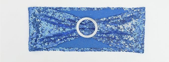 Sequins Baby Blue Chair Sashes 100 Pack Blue Chair Bands with Buckles Bows Ties for Party Wedding Birthday Ceremony Baby Shower Banquets Event Christmas Decorations