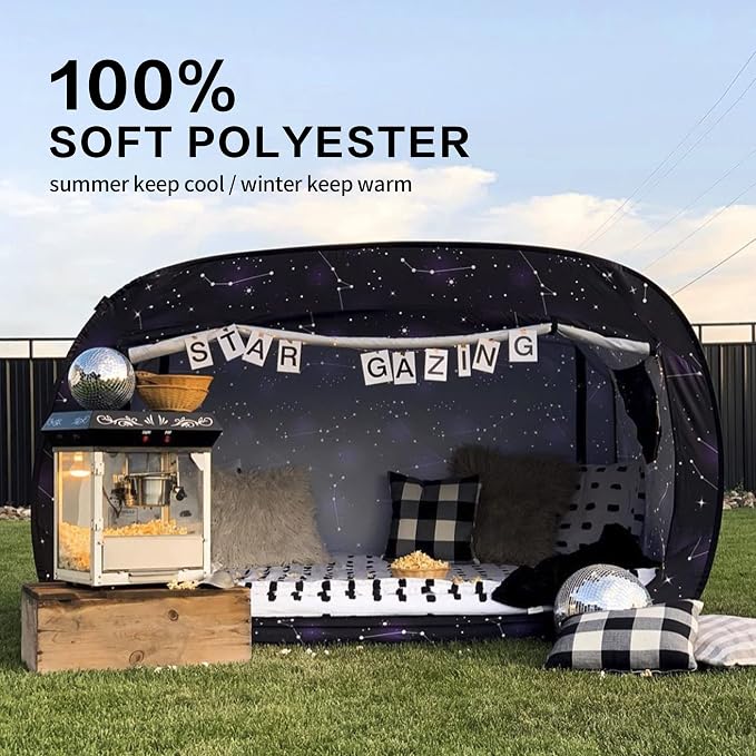 ANC POP Bed Tent Twin Bed Canopy Portable Dream Tent for Adult Indoor Sleeping Tents with 2 Doors Breathable Private Space Tents, Starry Constellation