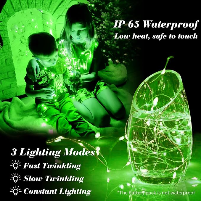 ZGWJ 50 Pack Fairy Lights Battery Operated, 7ft 20 Mini LED Fairy String Lights Silver Wire 3 Modes for DIY, Parties, Wedding, Bedroom, Halloween Christmas Decoration Green