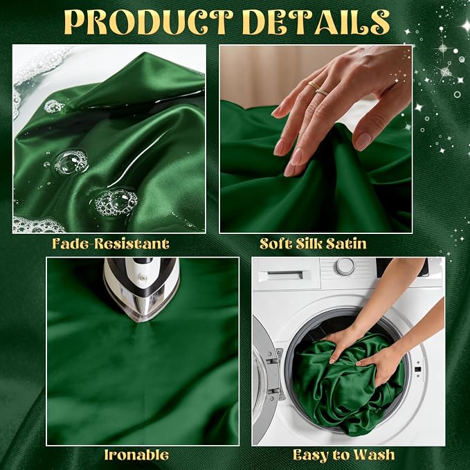 4 Pack Dark Green Satin Tablecloth 58 x 102 Inches, Rectangular Satin Table Cloths for Wedding Reception, Birthday Party, Graduation & Holiday Banquet Tables