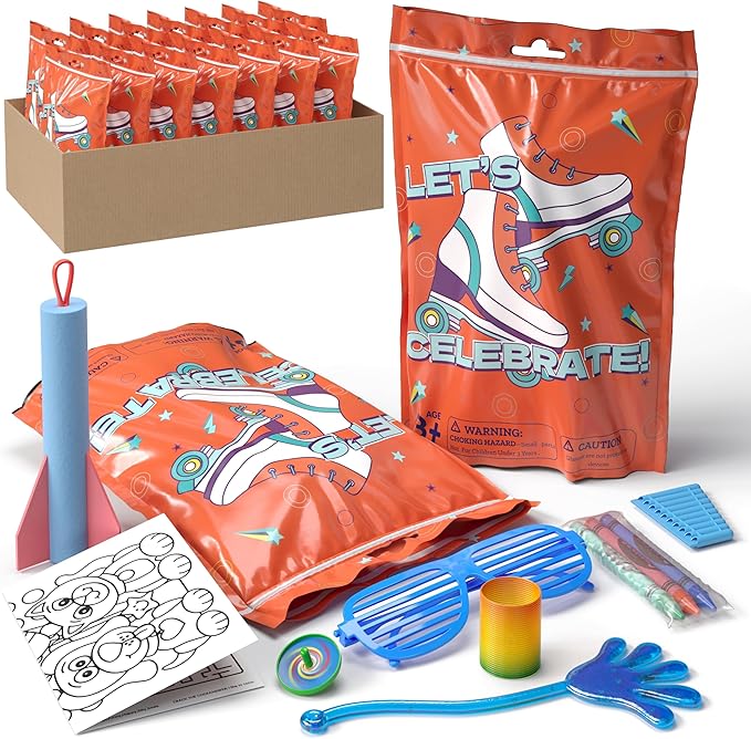 Crown Display Party Favors for Kids 10 Pre Filled Party Favor Bags - Roller Skating Fun Goodie Bags Stuffers for Kids with Fidget Toys and Small Toys Goody Bag Stuffers - Party Favors for Kids 4-8