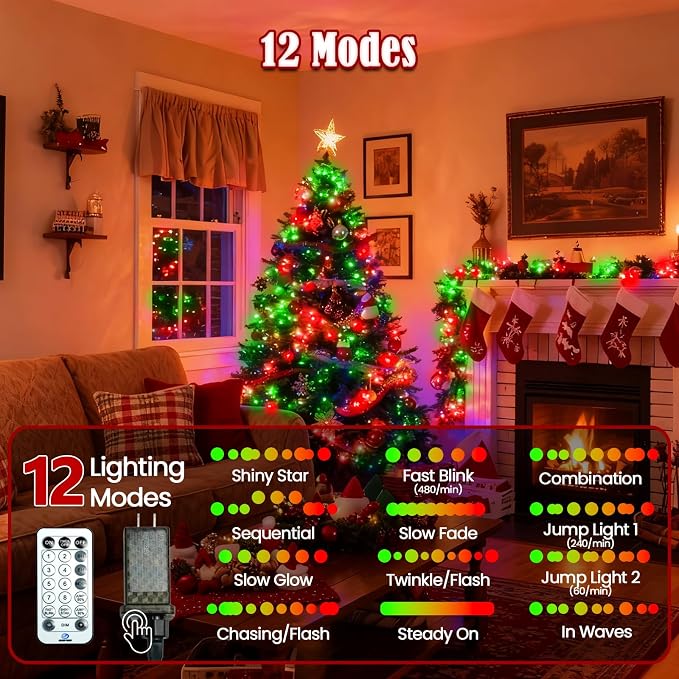 2026 New Voice Control 88ft 240LED Smart Christmas String Lights Outdoor/Indoor | String Lights with Remote, 12Modes, 7Voice Commands & Timers, Christmas Twinkle Light for Xmas Tree Decor(Red & Green)