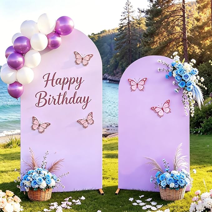 FUHSY Lavender Arch Cover 6FT, 7.2FT Spandex Arch Stand Covers Stretchy Fitted Backdrop Covers Set of 2 Chiara Backdrop Stand Fabric Lilac Arched Frame Cover for Birthday Balloon Decor