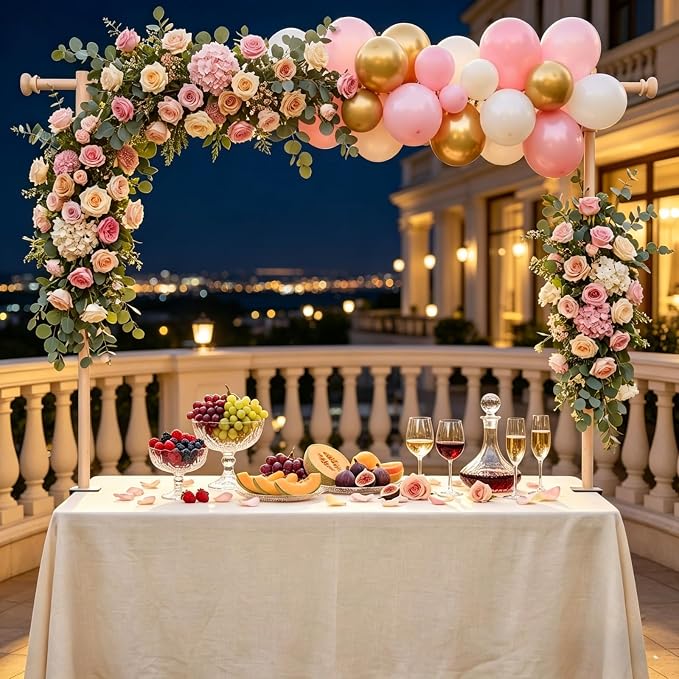 Beyeutao Over The Table Rod Stand with Clamps Adjustable 16"-87" Length 16"-45" Height Over Table Display Bar Wooden Table Balloon Arch for Wedding Birthday Party Christmas Decoration