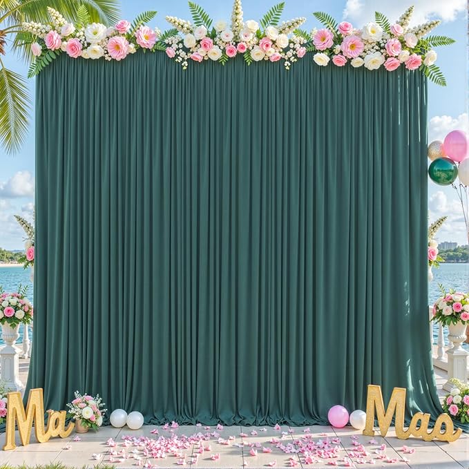 10ft x 10ft Hunter Green Backdrop Curtain for Parties Dark Green Wrinkle Free Backdrop Drapes Panels for Baby Shower Birthday Party Photo Photography Polyester Fabric Background Decoration