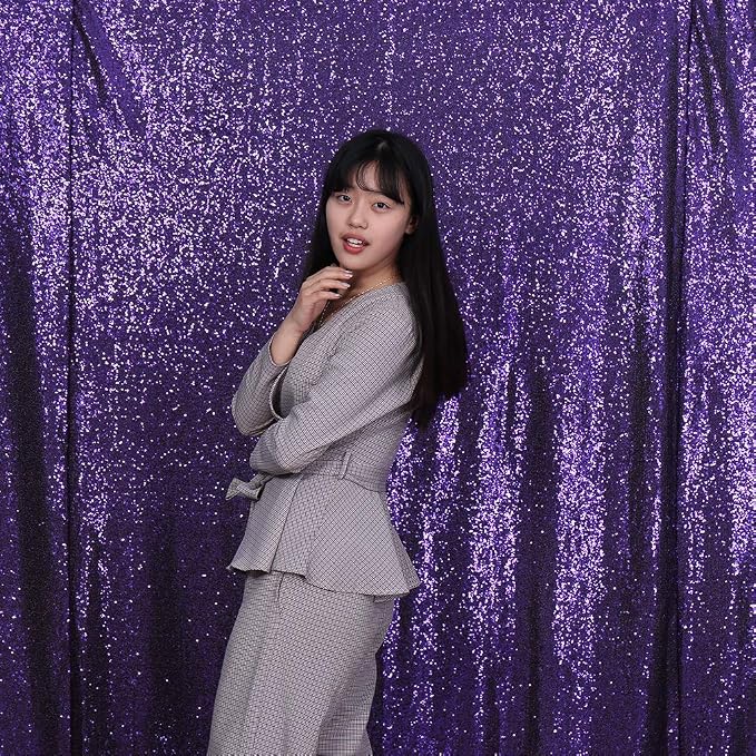 Eternal Beauty Purple Sequin Backdrop, 8x8 Ft Halloween Glitter Background Curtains for Shimmer Photography Party Wedding Birthday Back Drop Decor