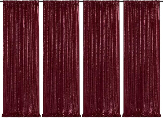 Burgundy Sequin Backdrop 4 Pcs 2ftx8ft Glitter Backdrop Curtains Birthday Party Decoration Photography Backgrounds Fabric Backdrop