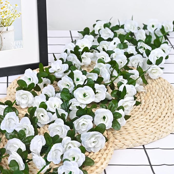 BLEUM CADE 12Pcs 98.4Ft Flower Garland Artificial Rose Vines for Bedroom, Cute Fake Hanging Flower Vines Floral Garland Decorations for Wedding Party Wall Room Decor Aesthetic