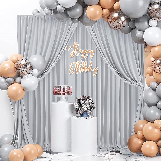 40ft×10ft Sliver Grey Wrinkle Free Backdrop Curtains for Parties, 8 Panels 5×10ft Thick&Silky Polyester Sliver Photo Backdrop Drapes Curtains for Birthday Party Baby Shower Wedding Photography