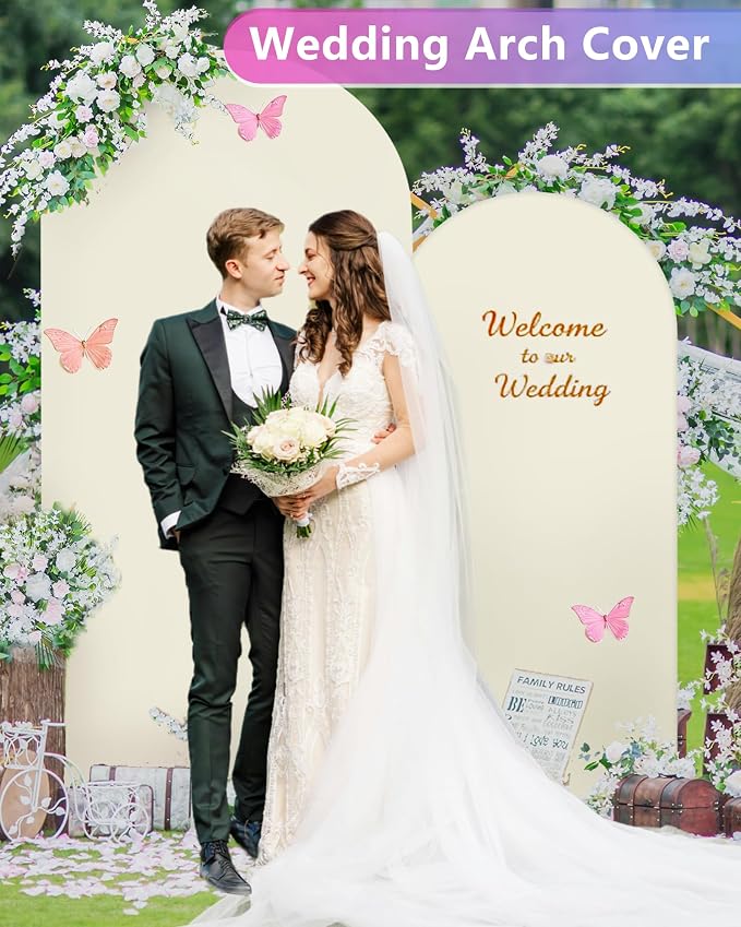 Hemmotop Beige Arch Backdrop Cover 7.2 ft, 6ft, Wedding Arch Covers Stretchy Backdrop 2 Set, Spandex 2 Sided Arched Background for Birthday, Party, Baby Shower, Decorations