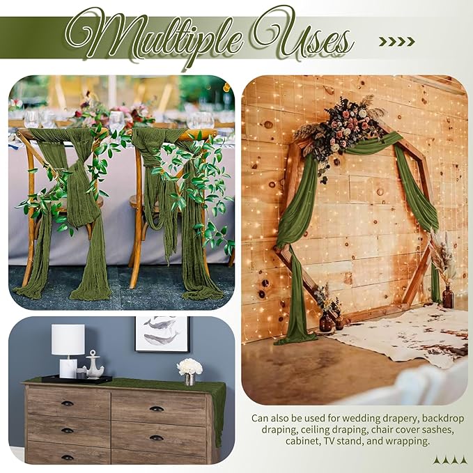 15 Pack Olive Green Table Runner 17 x 108inch Cheesecloth Table Runner Boho Gauze Table Runners Rustic Sheer Fabric Cheese Cloth Table Runners for Wedding Party Bridal Shower Farmhouse Thanksgiving