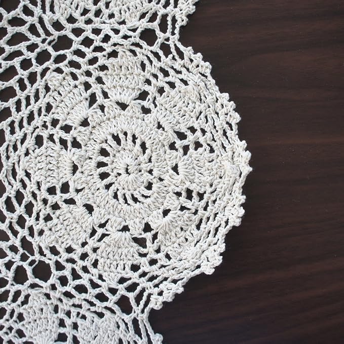 USTIDE Handmade Crochet Tablecloth Round Beige 48-inch Cotton Lace Table Overlay for Coffee, TV, Bedside, Sofa