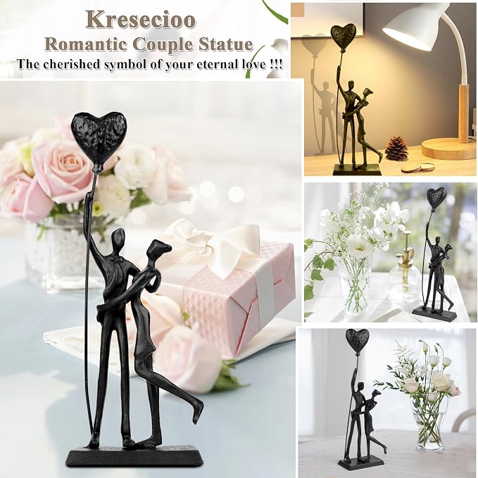 Kresecioo Wedding Gifts, Anniversary for Couple Her Him - Loving Couple Iron Sculpture, 12in Metal Statues for Home Decor, Wedding Anniversary Romantic Gifts for Women Men Birthday
