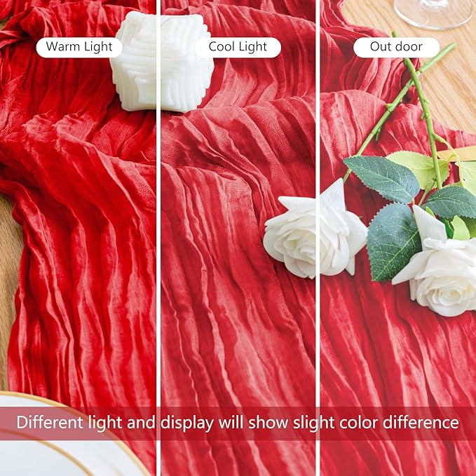 3PCS Table Runner Cheesecloth 10FT Red Boho Gauze Cheese Cloth Rustic Sheer Table Runners for Wedding Birthday Bridal Baby Shower Party Decoration