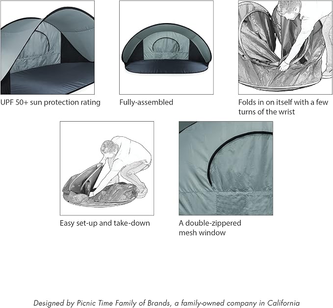 PICNIC TIME NCAA Georgia Tech Yellow Jackets Manta Portable Beach Tent, Pop Up Tent, Beach Sun Shelter Pop Up, (Gray with Black Accents)